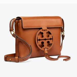 Tory Burch Miller Logo Leather Crossbody Bag Aged Camello.